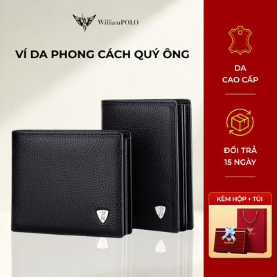Ví nam cao cấp WILLIAMPOLO chính hãng, chất liệu da sang trọng, nhiều ngăn tiện lợi kèm hộp và túi POLO213
