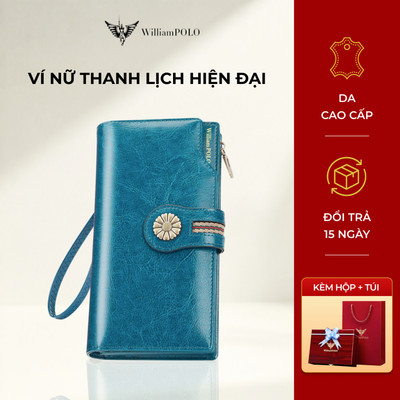 Ví nữ da cao cấp WILLIAMPOLO chính hãng, ví nữ dài tinh tế đẳng cấp kèm túi và hộp sang trọng
