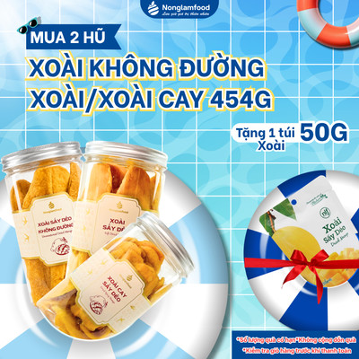 Xoài Sấy Dẻo Không Đường Nonglamfood Hàng Loại 1 Chuẩn Xuất Khẩu Trái Cây Sấy Đồ Ăn Vặt Healthy 454g