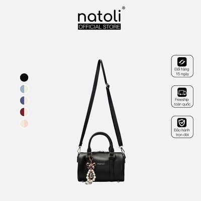Túi đeo chéo da nữ NATOLI, túi trống mini da chống nước nhiều ngăn thời trang Trendy Bowling Bag T37