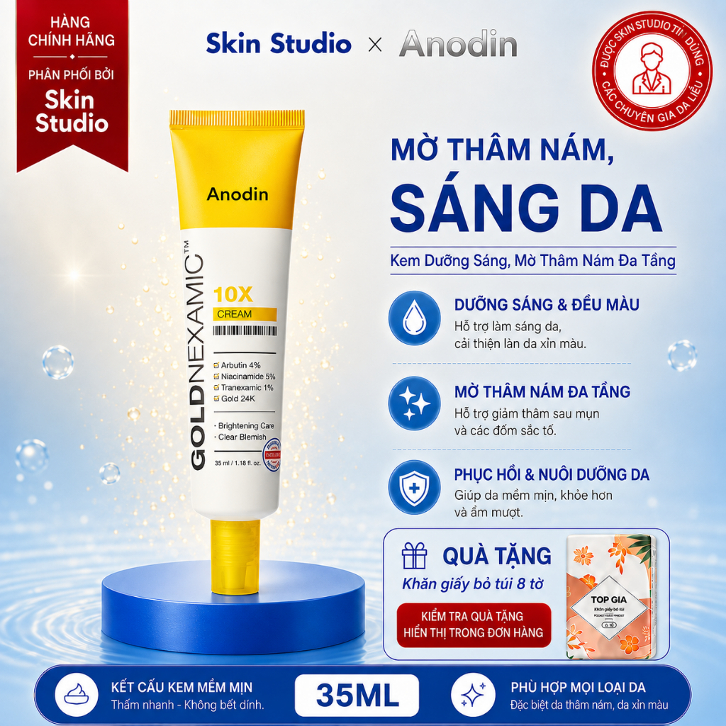 Kem dưỡng sáng, mờ thâm nám đa tầng Goldnexamic 10X Anodin 35ml