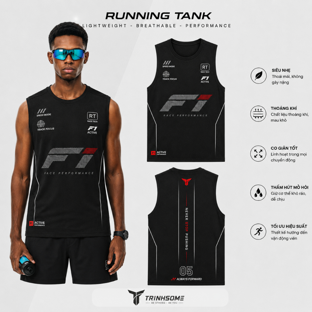 Áo ba lỗ F1 vải AIRSOFT Nam, phong cách đua xe, bền bỉ thể thao Chạy Bộ Thoáng Khí Graphic Dot siêu 