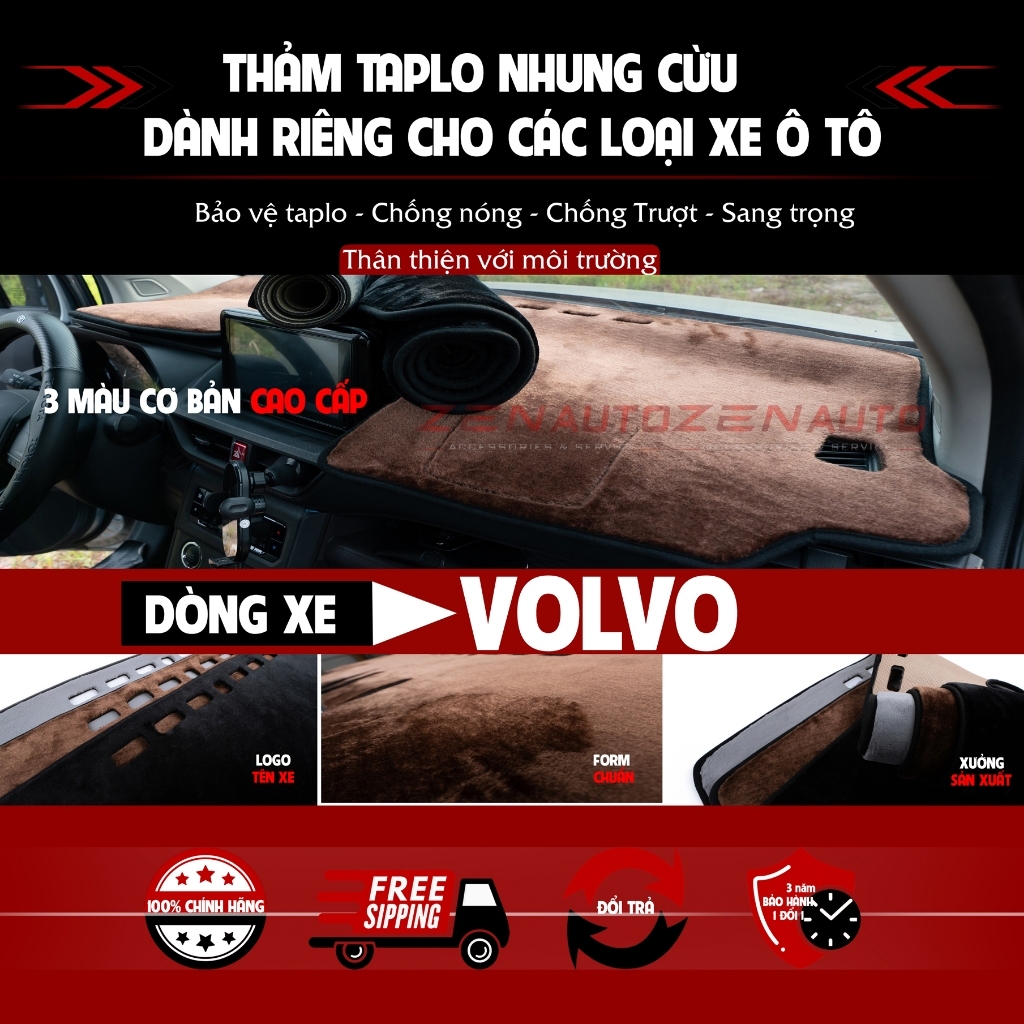 ZENAUTO ACCESSORIES SERVICE .Thảm Taplo Nhung  Cừu VOLVO S90, CX90, XC 40, Thảm Phủ Taplo Cao Cấp 4 