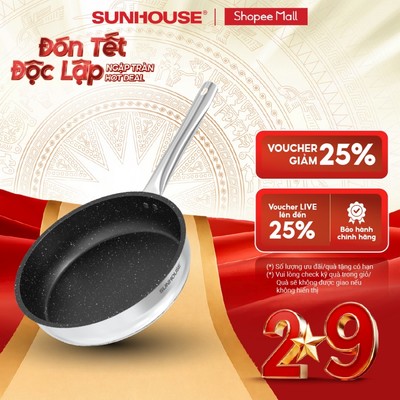 Chảo Inox Impact SUNHOUSE ECO IN20-24-26M5 - Đáy từ công nghệ mới Impact Bonding - Dùng được trên mọi loại bếp
