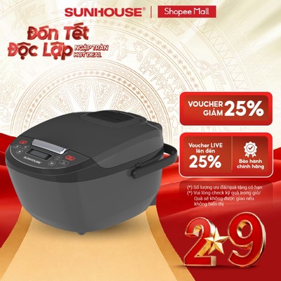 Nồi cơm điện tử 1.8L Sunhouse SHD8909B - 6 chế dộ, giữ ấm  12 tiếng - Mâm nhiệt lớn, cơm dẻo, chín đều
