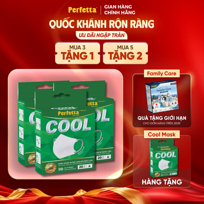 (3 Tặng 1) - COMBO 3 Hộp Khẩu Trang 5D Perfetta Cool Mask, Hạ Nhiệt, Mát Lạnh (20 Cái/Hộp)