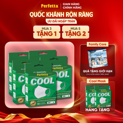 (5 Tặng 2) - COMBO 5 Hộp Khẩu Trang 5D Perfetta Cool Mask, Hạ Nhiệt, Mát Lạnh (20 Cái/Hộp)