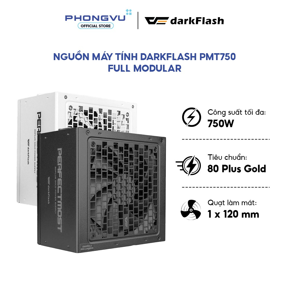 Nguồn Máy Tính DarkFlash PMT750 750W ATX 3.1, PCIe 5.1, 80 Plus Gold - Full Modular - BH 60 Tháng