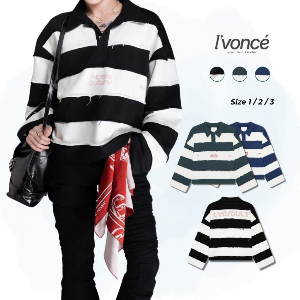 [BST Thu Đông] Áo Thun Dài Tay Unisex L’Voncé Sọc To Ráp Mảng Cổ Bẻ Chất Nỉ 2 Lớp Cao Cấp SD8