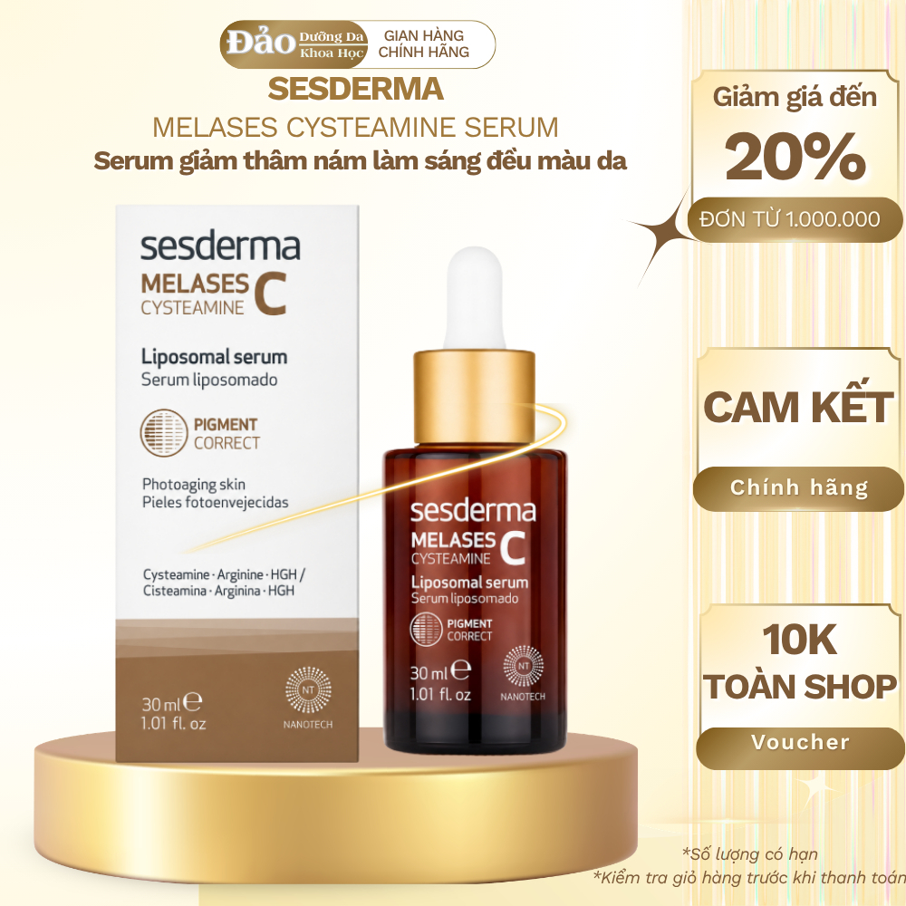 Sesderma Melases Cysteamine 30ml – Serum giảm thâm nám sạm, Làm Sáng Đều Màu Da, Chống Lão Hóa