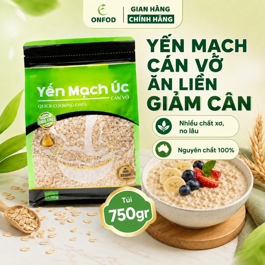 Yến mạch cán vỡ ăn liền giảm cân ONFOD yến mạch cán mỏng úc ăn kiêng eat clean healthy