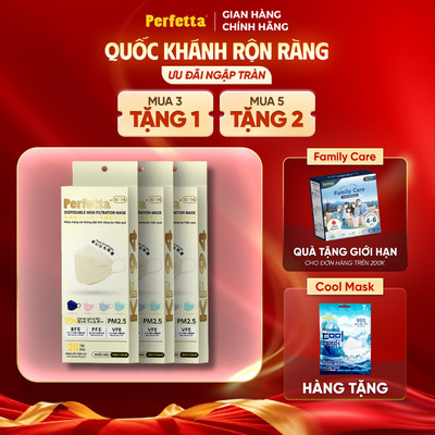 [Tặng 1 Gói Cool] - Combo 3 Khẩu Trang Perfetta KF94 - Đệm Mút Êm Ái, 3 Lớp Mềm Mại, Đóng Gói Từng Cái