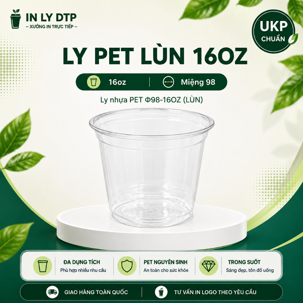 Combo 100 Ly PET LÙN UKP Chọn Nắp đựng sữa chua nước ép, trà sữa, take away