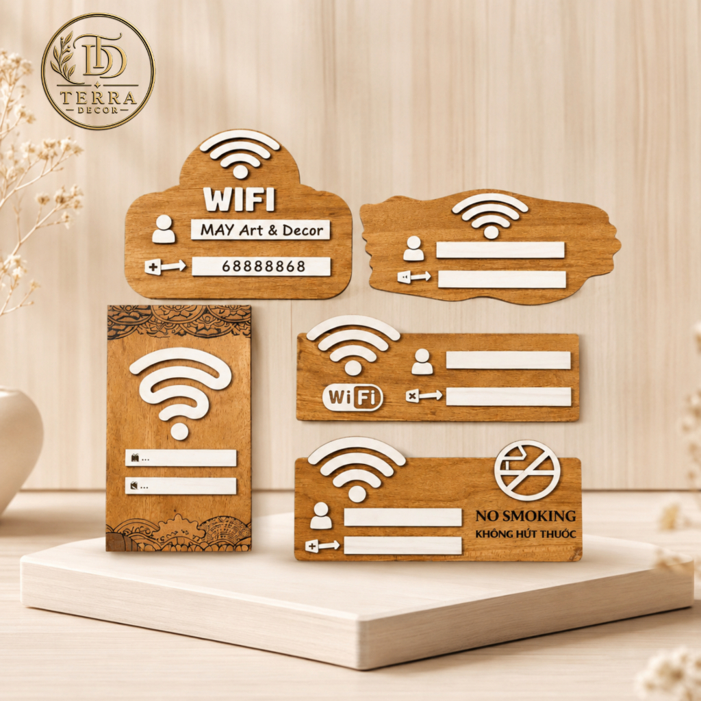BẢNG WIFI GỖ KHẮC (ID và PASS free) – THIẾT KẾ ĐỘC ĐÁO, SANG TRỌNG, TIỆN DỤNG