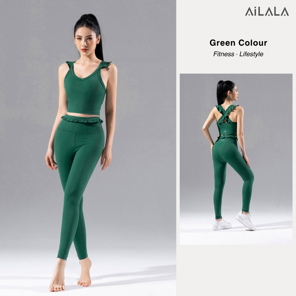 AiLALA® Bộ Yoga Nữ Cao Cấp Quần Legging, Áo Croptop Tôn Dáng Kèm Đệm Mút, Size S-XL