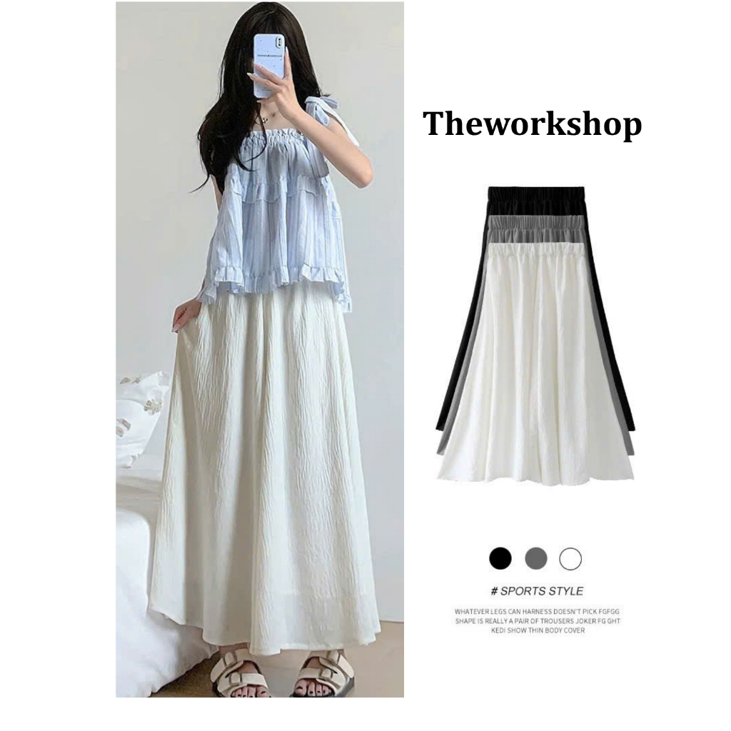 Quần ống rộng dài bigsize nữ chất đũi vân mây Quần giả váy lửng 2 lớp cạp cao lưng chun tiện lợi che khuyết điểm GV02