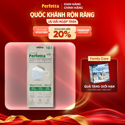 Khẩu Trang Perfetta KF94 10 Cái/Goi - Đệm Mút Êm Ái, 3 Lớp Mềm Mại, Đóng Gói Từng Cái