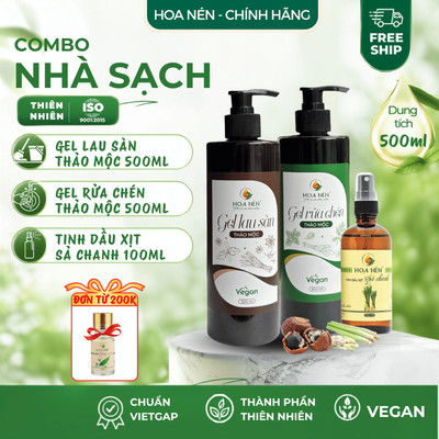 Combo Rửa Chén, Lau Sàn, Xịt Sả Chanh - Sạch an toàn tiết kiệm - Hoa Nén - Vegan - 500ml