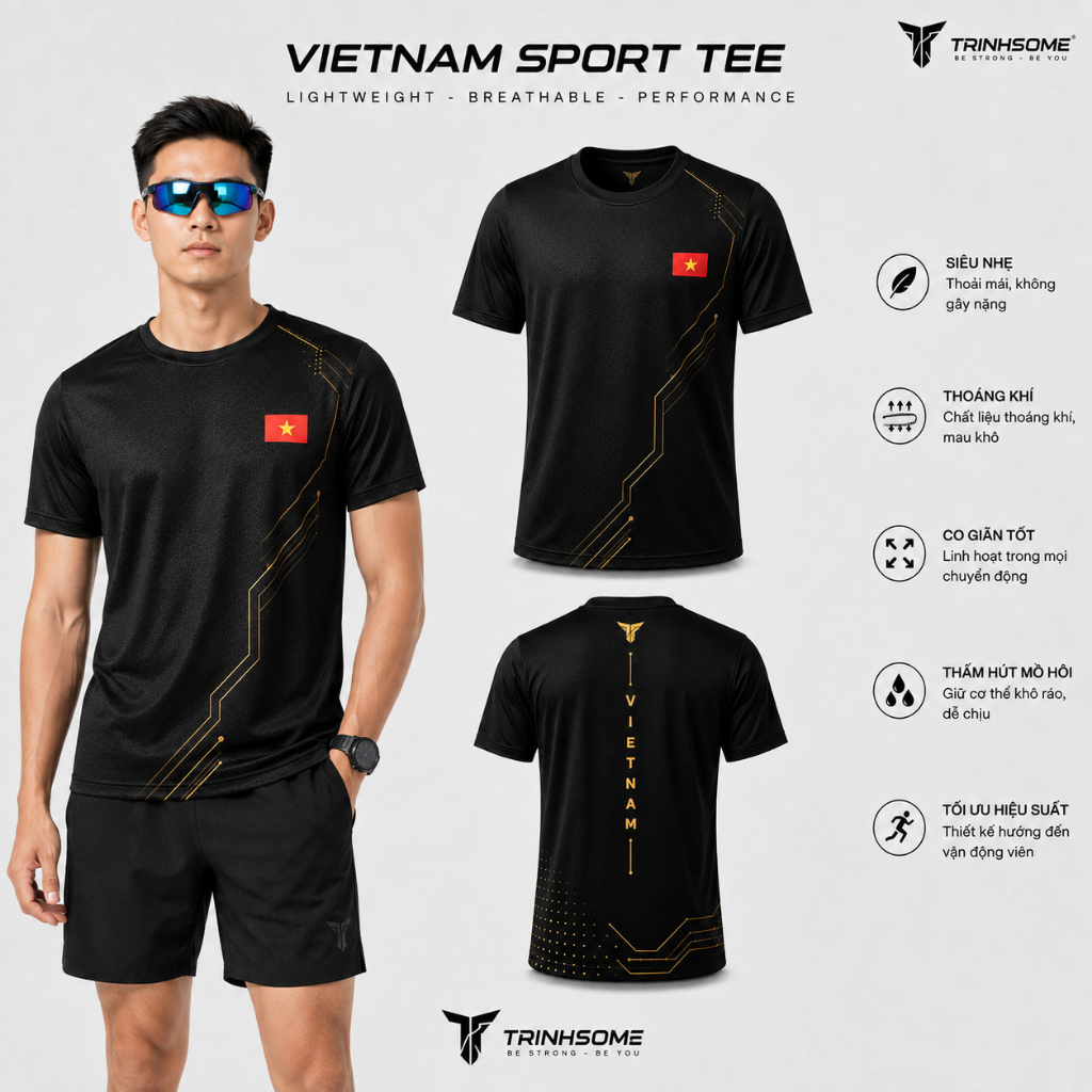 Áo phông Việt Nam, vải AIRSOFT Bền Bỉ Thoáng Khí Graphic Dot siêu nhẹ, thấm hút, thích hợp cho cả ho