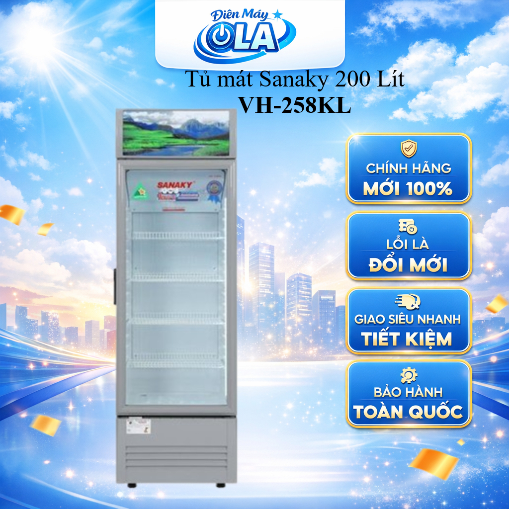 (HCM) - VH-258KL - Tủ mát Sanaky 200 Lít (không inverter) VH-258KL - DÀN NHÔM