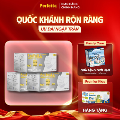 [Tặng 1 Hộp Trẻ Em] - Combo 3 Hộp Khẩu Trang Perfetta Moderate 50 Cái/Hộp - 3 Lớp Siêu Mịn