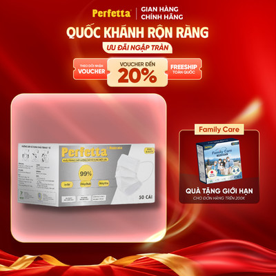 Khẩu Trang Y Tế Perfetta Moderate 50 Cái/Hộp - 3 Lớp Siêu Mềm Mịn, Vừa Sống Mũi