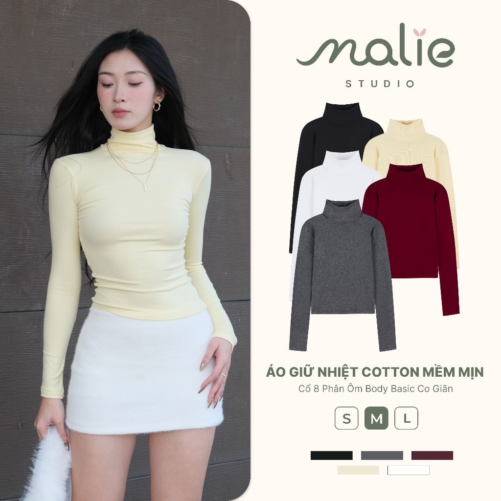 [SALE XẢ KHO] Áo Giữ Nhiệt MALIE STUDIO Cotton Mềm Mịn Dày Dặn Giữ Ấm Tốt Cổ 8 Phân Ôm Body Basic Co