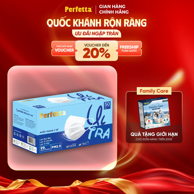 Hộp 50 Cái Khẩu Trang Y Tế Perfetta Ultra Xuất Khẩu 4 Lớp Hỗ Trợ Ngăn Bụi Mịn PM2.5, Đóng Gói Chung
