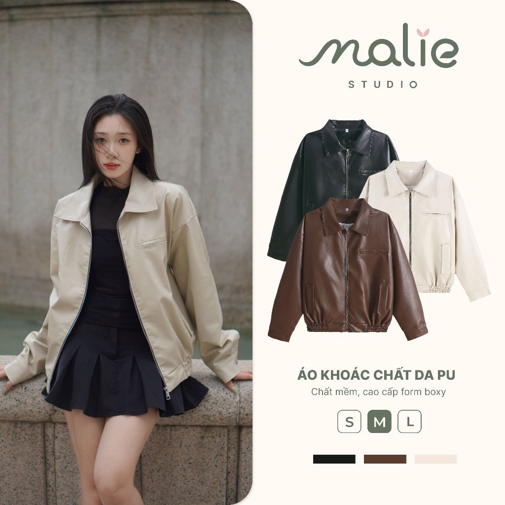Áo Khoác Da MALIE STUDIO Chất Da PU Mềm Cao Cấp Form Boxy Phong Cách Trẻ Trung Sang Trọng MAK015