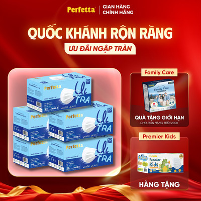 [Tặng 1 Hộp Trẻ Em] - Combo 5 Hộp Khẩu Trang Y Tế Perfetta Ultra Xuất Khẩu 4 Lớp (50 cái/hộp)