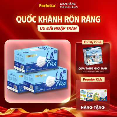 [Tặng 1 Hộp Trẻ Em] - Combo 3 Hộp Khẩu Trang Y Tế 4 Lớp Perfetta Ultra Xuất Khẩu, Đóng Gói Chung
