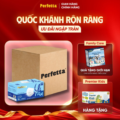 [Tặng 1 Hộp Trẻ Em] - Thùng 500 Cái Khẩu Trang Y Tế Perfetta Ultra Xuất Khẩu 4 Lớp Hỗ Trợ Ngăn Bụi Mịn, Đóng Gói Chung