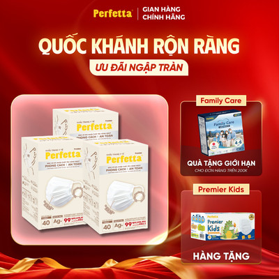 [Tặng 1 Hộp Trẻ Em] - Combo 3 Hộp Khẩu Trang Y Tế Perfetta Premium 3 Lớp Có 2 Thanh Nẹp, Chống Bụi Mịn Pm2.5 (120 Cái)