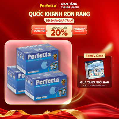 Combo 3 Hộp Khẩu Trang 3 Lớp Perfetta Trẻ Em 35 Cái/Hộp - Trắng/Xanh