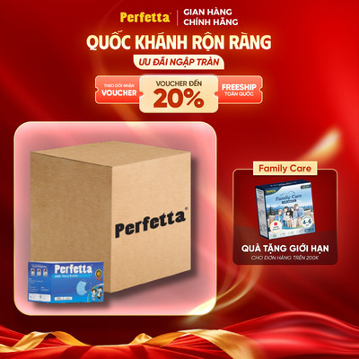 THÙNG 350 cái khẩu trang 3 lớp Perfetta Trẻ Em Trắng/Xanh (35 Cái/Hộp)