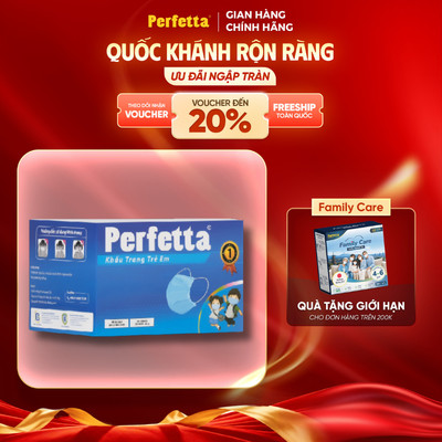 Khẩu Trang Y Tế 3 Lớp Perfetta Trẻ Em 35 Cái/Hộp - Trắng/Xanh, Thoáng Khí