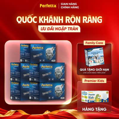 [Tặng 1 Hộp Trẻ Em] - Combo 5 Hộp Khẩu Trang Y Tế Perfetta Carbon 4 Lớp Than Hoạt Tính (200 Cái)