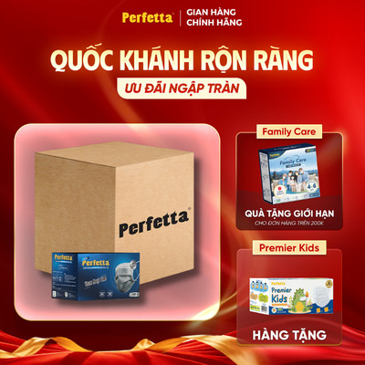 [Tặng 1 Hộp Trẻ Em] - Thùng 400 Cái Khẩu Trang Y Tế Perfetta Carbon 4 Lớp Than Hoạt Tính Màu Xám