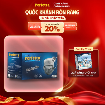 Hộp 40 Cái Khẩu Trang Y Tế Perfetta Carbon 4 Lớp Than Hoạt Tính Màu Xám