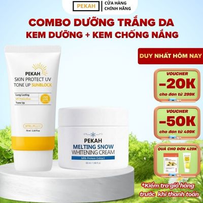 COMBO Kem Dưỡng Trắng PEKAH Melting Snow Whitening Cream 50ml & Kem Chống Nắng PEKAH Skin Protect UV Sunblock 70ml