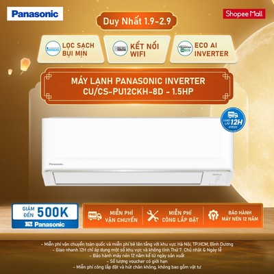 [ELPN2TY MAX 2TR] Máy Lạnh Panasonic Inverter CU/CS-PU12CKH-8D - 1.5HP - Một chiều - Lọc bụi nanoeG - Wifi