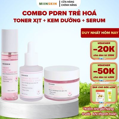 COMBO Bộ 3 Sản Phẩm PDRN Hoa Anh Đào Gồm Kem Dưỡng, Serum, Toner Xịt Khoáng Giúp Dưỡng Sáng Cải Thiện Tàn Nhang Miinskin