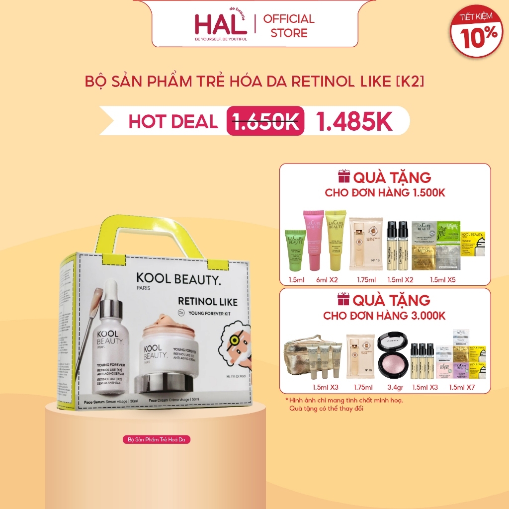Bộ Tinh Chất 30ml & Kem Dưỡng Trẻ Hóa Da Kool Beauty Retinol Like K2 Retinol Like [K2] Anti-Aging 50