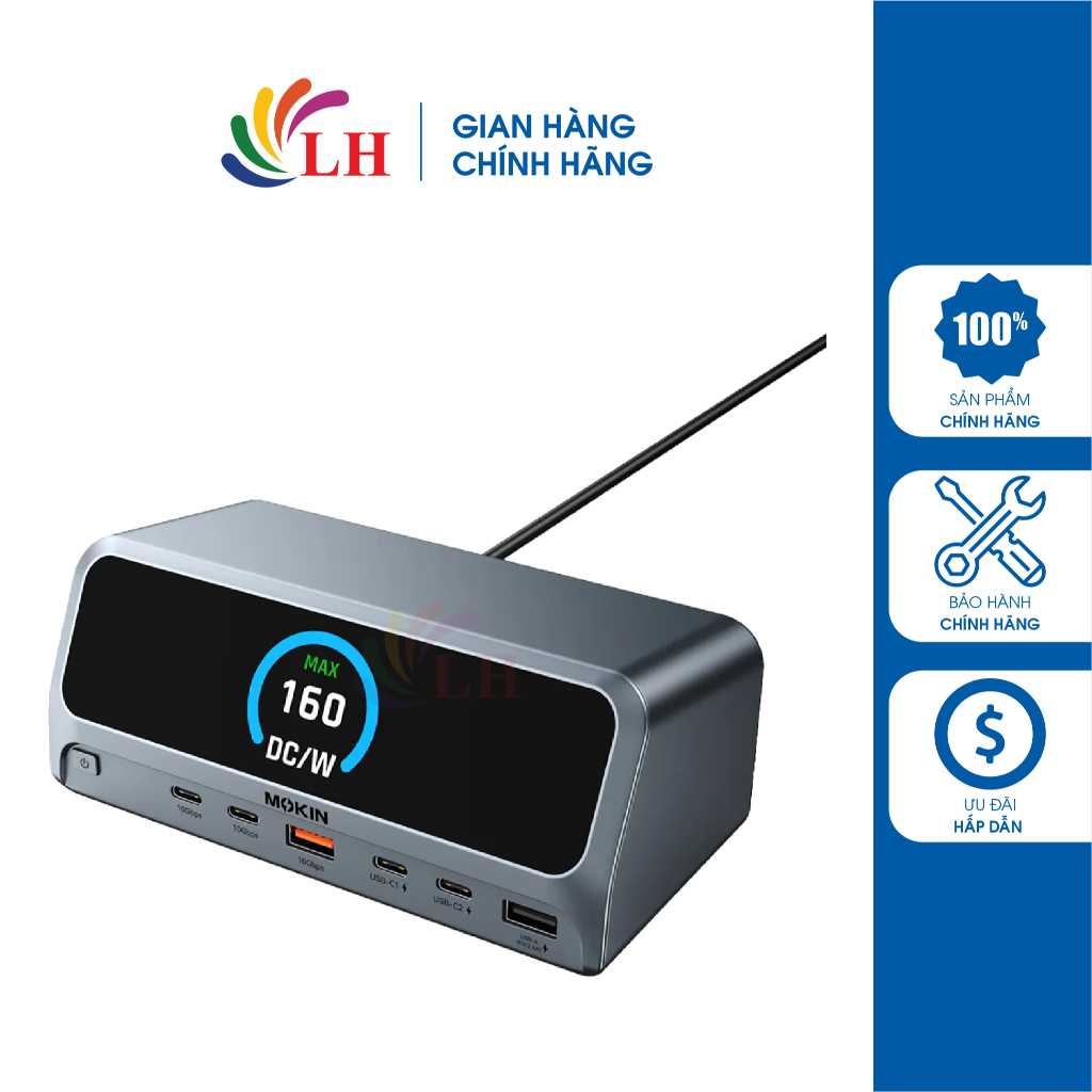 Bộ chuyển đổi MOKiN GaN 13-in-1 USB-C Docking Station Smart LCD Display 160W MOPU1102 - Hàng chính h