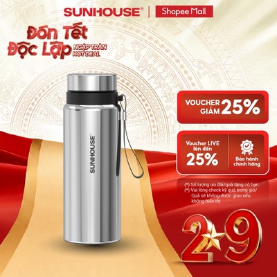 Bình giữ nhiệt Flexi 750 ml Sunhouse KS-TU750 - Inox 304 - Giữ nóng & lạnh tới 6h - Quai xách mềm tiện lợi