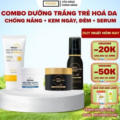 COMBO 4 Sản Phẩm Dưỡng Trắng, Trẻ Hoá Da Ngày Đêm PEKAH Gồm Kem Chống Nắng 70ml, Kem Ngày 50ml, Kem Đêm 50ml, Serum 60ml