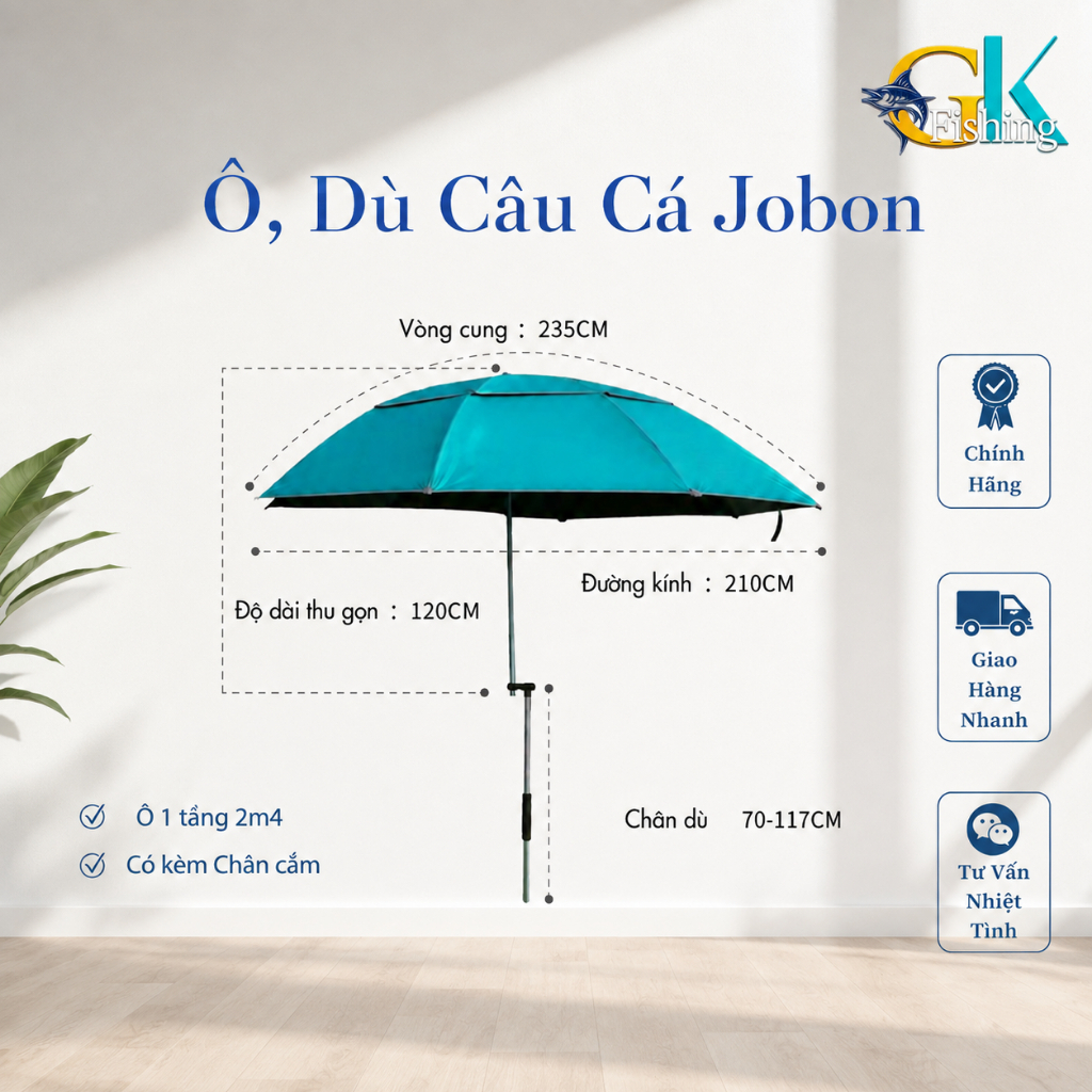 Ô , Dù Câu Cá JoBon 2m4 1 Tầng Khớp Xoay 360 Cao Cấp Che Nắng Mưa Tia UV Hiệu Quả