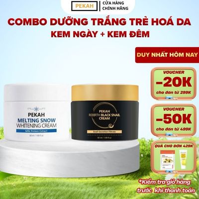 COMBO KEM DƯỠNG TRẮNG nâng tone Pekah Whitening Cream 50ml & KEM DƯỠNG TRẺ HOÁ ốc sên PEKAH Black Snail Cream 50ml