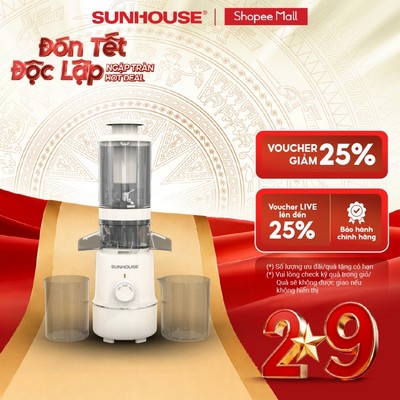 Máy ép chậm Sunhouse SHD5515 - Dung tích 600ml - Làm được kem, lưỡi cắt vượt trội - Ống tiếp nguyên liệu lớn 108mm