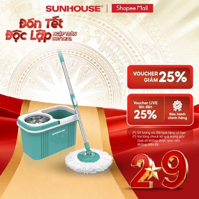 Bộ lau nhà xoay 360 độ Sunhouse KS-CL330S - Kèm thùng tự vắt có lồng inox chống gỉ, dễ làm sạch - Hàng chính hãng